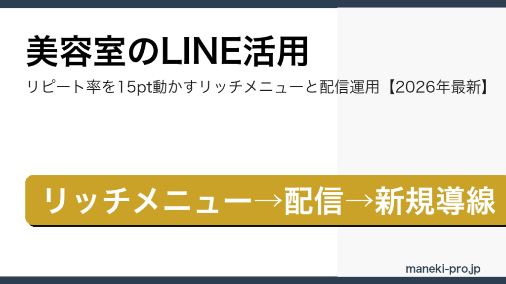 美容室のLINE公式アカウント活用ガイド｜リピート率を15ポイント動かすリッチメニュー設計と配信運用【2026年最新】の記事アイキャッチ画像