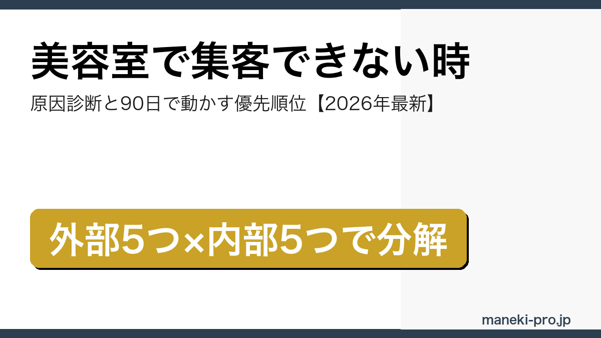 美容室で集客できない時の原因診断と立て直し|外部要因5つ・内部要因5つと90日で動かす優先順位【2026年最新】の記事アイキャッチ画像